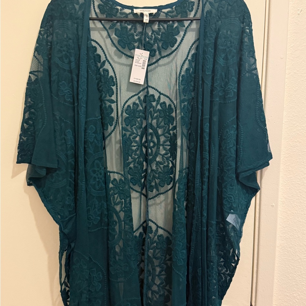 Maurices Teal Floral Lace Kimono